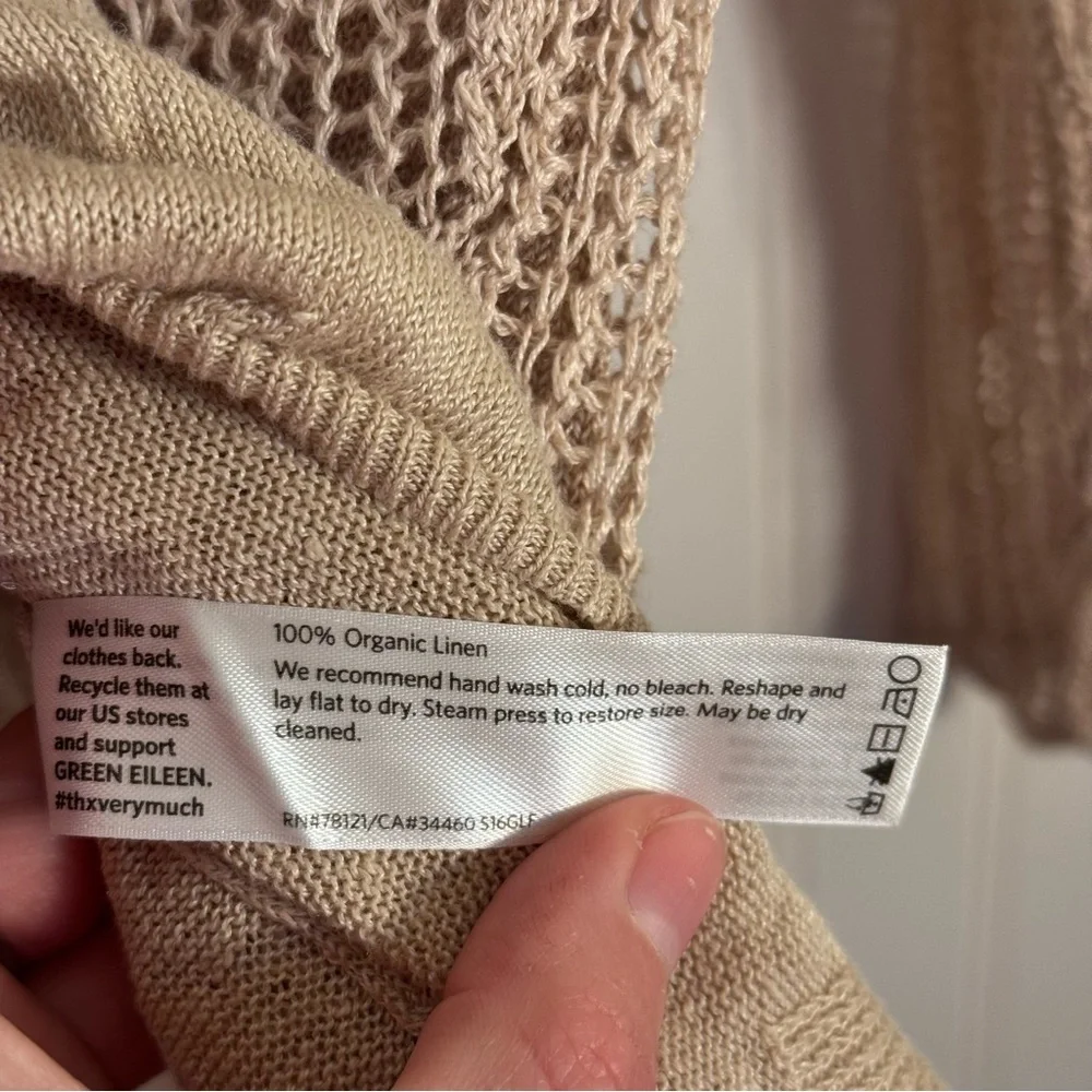 Eileen Fisher 100% Organic Linen Beige Knit Long Sleeve Women’s Size Small - Picture 7 of 11